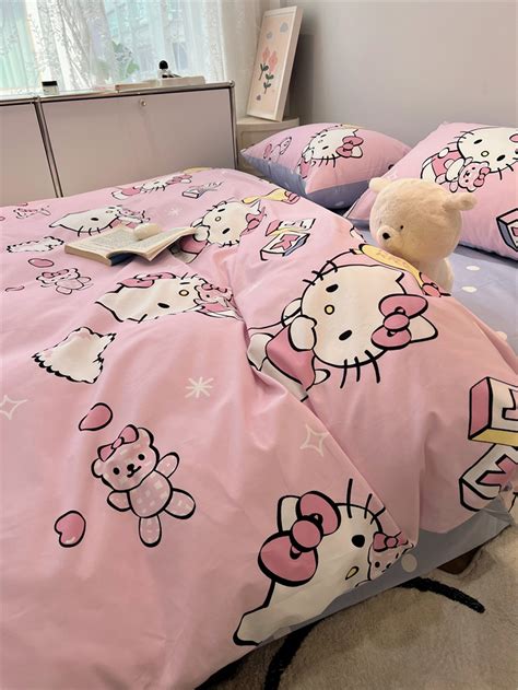 Cute Cartoon Cat Pink Cotton Duvet Cover Set Bedding Set Pink - Etsy