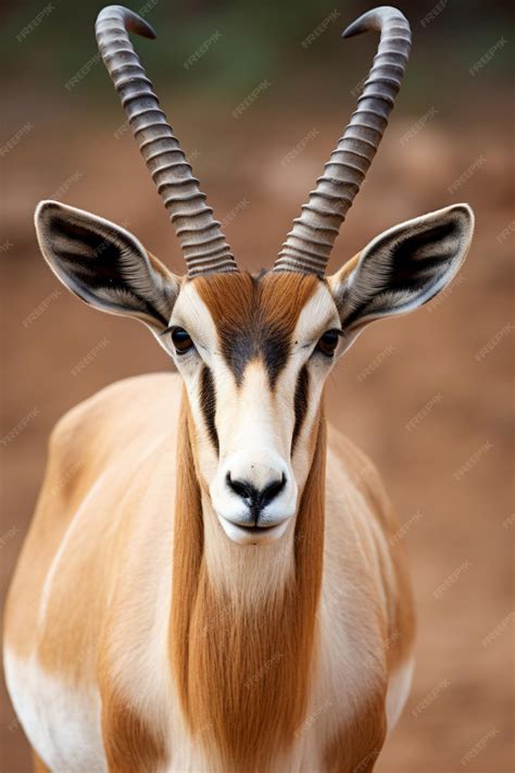 Premium AI Image | a gazelle with long horns standing on a dirt ground