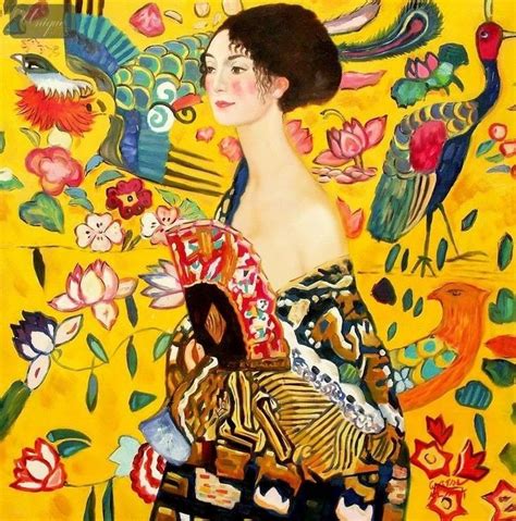 GUSTAV KLIMT - LADY WITH A FAN 32X32 " OIL PAINTING | Klimt art, Gustav klimt art, Klimt paintings