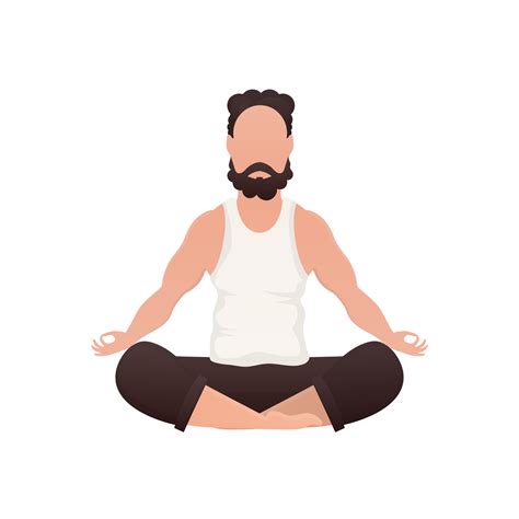 A man sits doing yoga in the lotus position. Isolated. Cartoon style ...