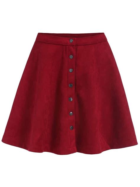 Single-breasted Flare Red Skirt -SheIn(Sheinside)