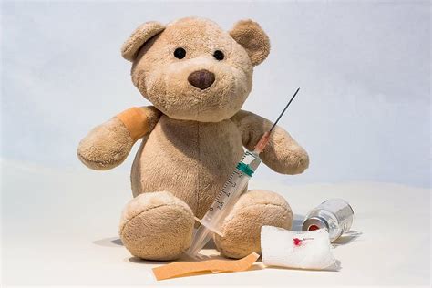 brown, bear, plush, toy, syringe, disposable syringe, needle, hypodermic syringe, vaccination ...