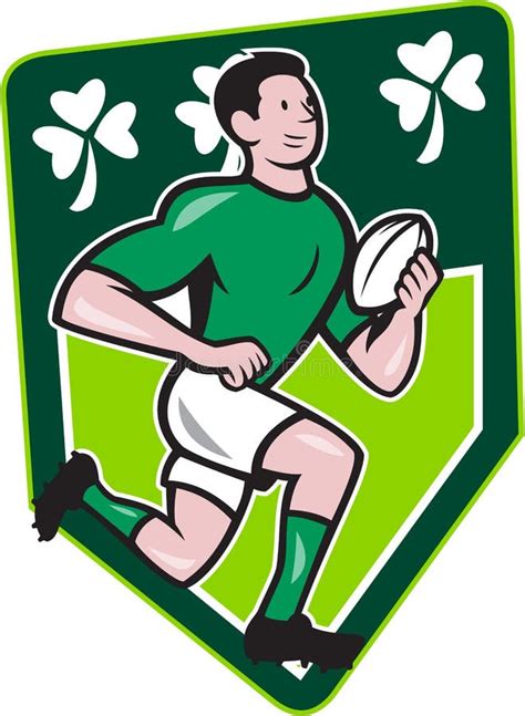 Irish Rugby Player Running Ball Shield Cartoon Stock Vector - Illustration of cartoon, league ...