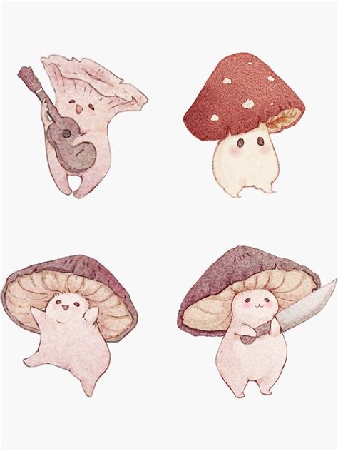 "Four cute mushroom friends" Sticker for Sale by Fairydrop | Милые рисунки, Рисунки грибов ...