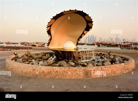 Doha, Qatar - November 2, 2016. Pearl monument in Doha, with people ...