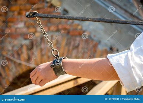 Woman Bound in Shackles at a Festival of Medieval Culture_ Stock Image ...