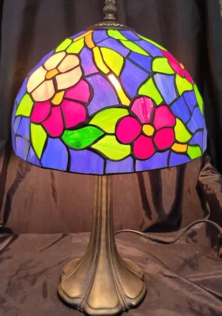 VINTAGE TIFFANY STYLE Slag Glass Floral Design Table Lamp Colorful 19,5" Nice $89.99 - PicClick