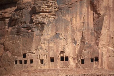 Row of rock tombs with the Lion tomb sixth left | Dadan | Travel Story ...