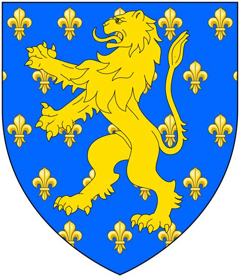 a blue and yellow shield with a lion on it