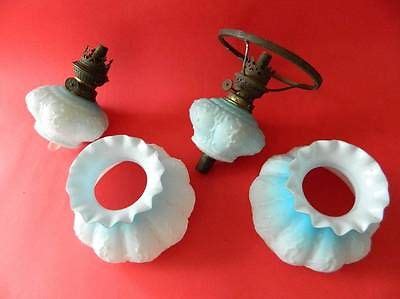 2 Antique Oil lamp Burners Glass Fonts & Shades for sconce or table base mounts -- Antique Price ...