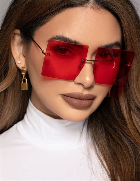 Rimless Square Glasses - Red | Pretty sunglasses, Square glasses ...