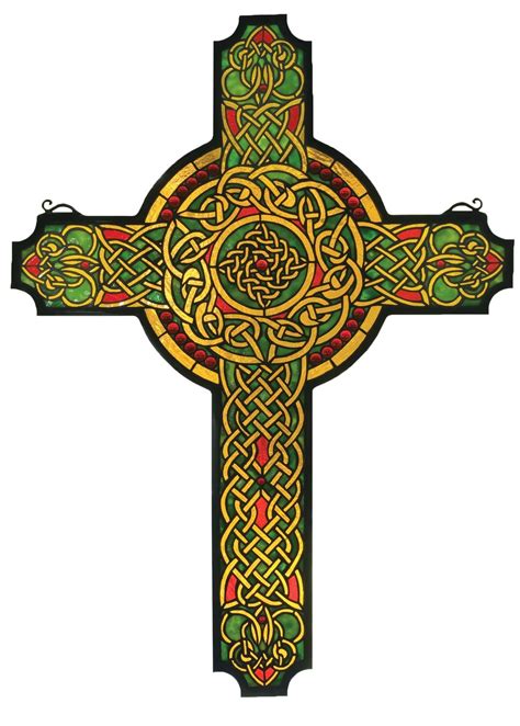 25 Inch W X 34 Inch H Jeweled Celtic Cross Stained Glass Window # ...