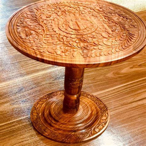 Wooden Round Coffee table Hand Carving – The Linen House