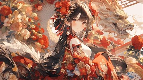 Premium Photo | Chinese New Year Year of the Dragon Festival Anime Girl Illustration