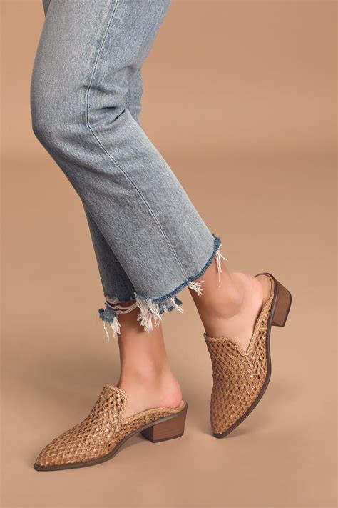 Mayflower Natural Woven Pointed-Toe Mules