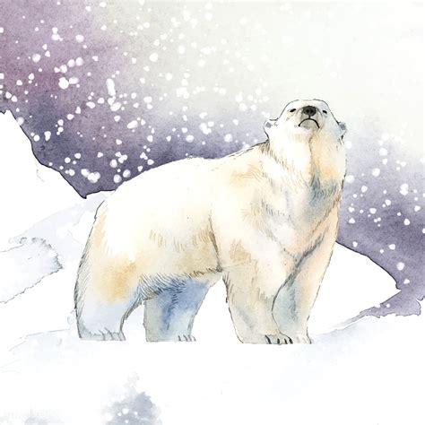 Hand-drawn polar bear in the snow watercolor style vector | free image ...