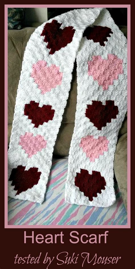 Hearts Scarf C2C Crochet Pattern, Written Row Counts, C2C Graphs, Corner to Corner, Crochet ...