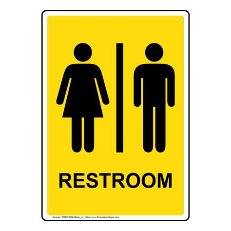 Portrait Yellow Unisex Restroom Sign With Symbol RREP-6990-Black_on_Yellow
