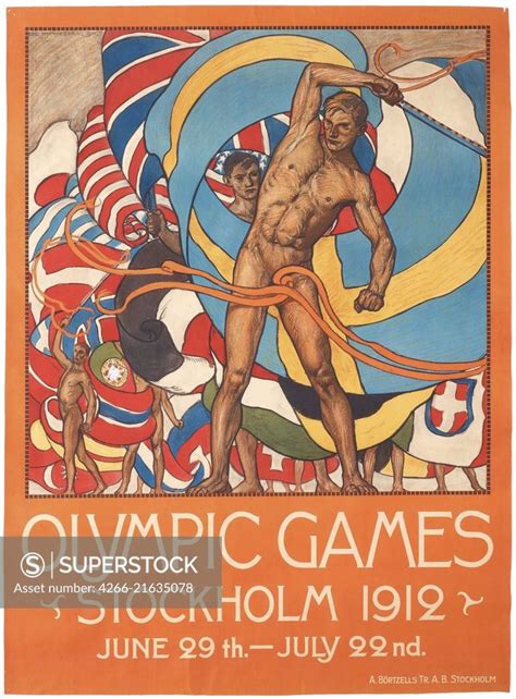 Official Poster For The 1912 Summer Olympics In Stockholm, Hjortzberg, Olle (1872-1959 ...