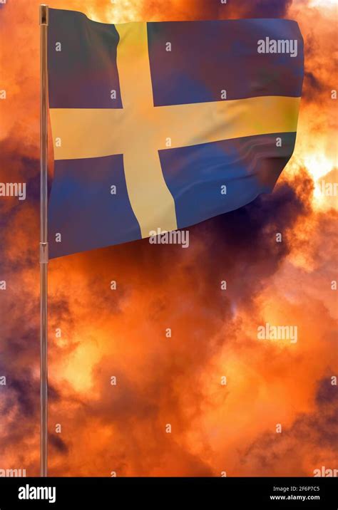 Sweden flag with sky background. Waving banner. National flag of Sweden Stock Photo - Alamy