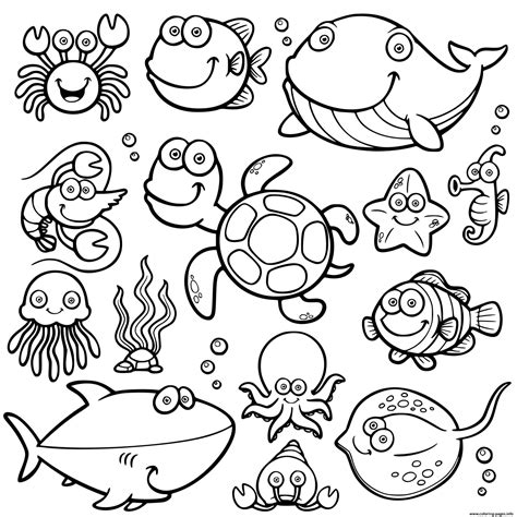 Cute Sea Animals Coloring page Printable