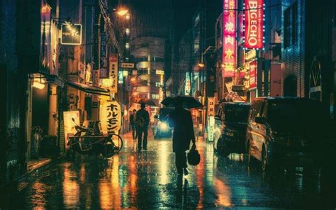 Japanese, City, Urban, Street, Asia, Rain, Night, Tokyo, Japan, Lights, Street Light, Reflection ...