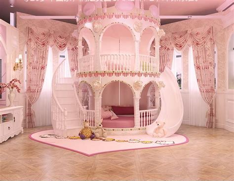 Bedroom Princess Girl Slide Children Bed , Lovely Single Pink Castle Bed Girls Furniture-in ...