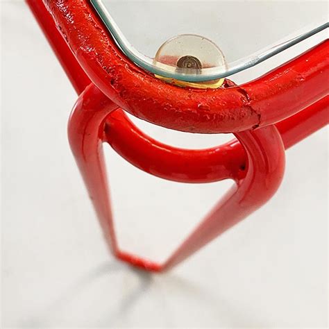 Italian Modern Set of Three Red Metal and Transparent Glass Coffee ...