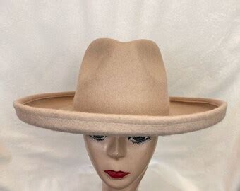 Olive Green Wool Felt Stiff Brim Rancher Hat With Pencil Brim / Stiff Brim Fedora Crown / Olive ...