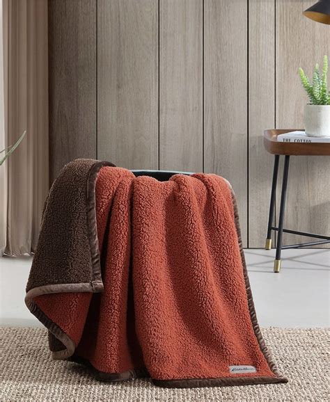 Eddie Bauer Solid Bi Colored Sherpa Throw, 60" x 50" - Macy's