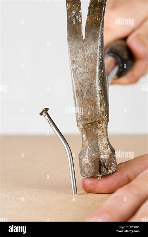 Person hitting thumb with hammer Stock Photo - Alamy