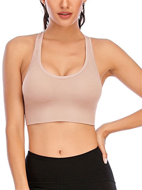 Seamless Sports Bra 2 Pcs Crop Top Bra Wirefree Bra Removable Pads for ...