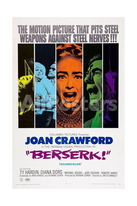 Berserk, Diana Dors (Blue), Joan Crawford (Orange), Michael Gough (Green), 1967 People Art Print ...