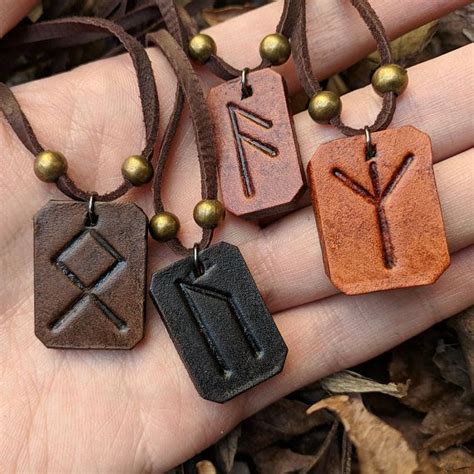 Rune Necklace Pendant Leather - Choose Your Rune & Color - Viking Pagan ...