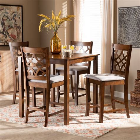 Baxton Studio Nisa Modern Grey Fabric Walnut Brown Finished Wood 5-PC ...