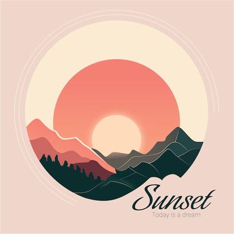 Premium Vector | Vector sunset in the mountain. Sunrise over the mountain. Sky color pink.