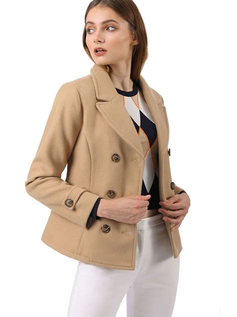 Unique Bargains - Unique Bargains Women's Double Breasted Pea Coat ...