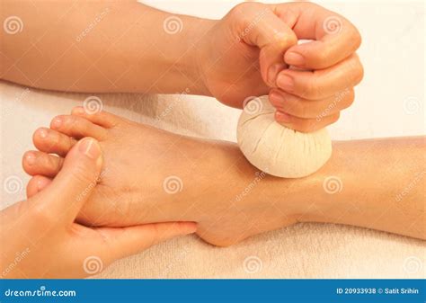 Reflexology Foot Massage by Ball Herb Stock Photo - Image of flow, cure: 20933938