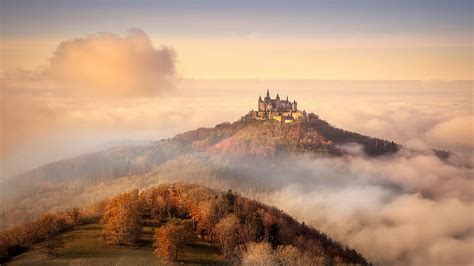 Castle, fog, sunrise, mountain HD wallpaper | Pxfuel