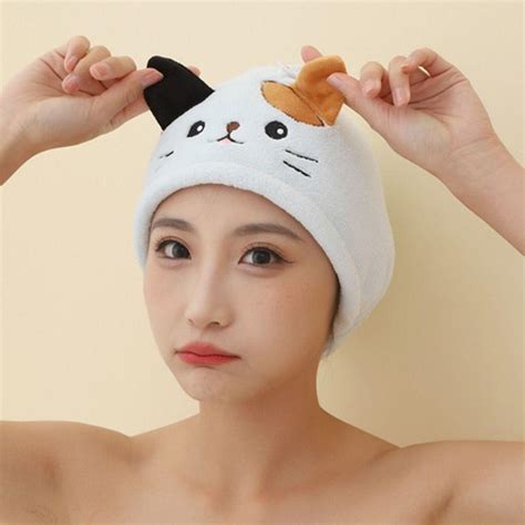 Strong Water Absorbent Dry Hair Cap Cute Kitty Microfiber Hair Drying Wrap Drying Hair Towel ...