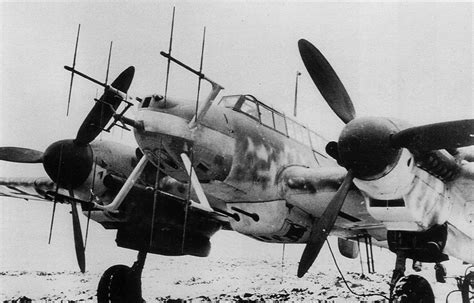 Messerschmitt Bf 110G-4 night fighter equipped with Liechtenstein radar and a twin 20mm cannon ...