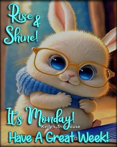 an easter bunny with glasses on it's face and the words, rise & shine it's monday have a great week