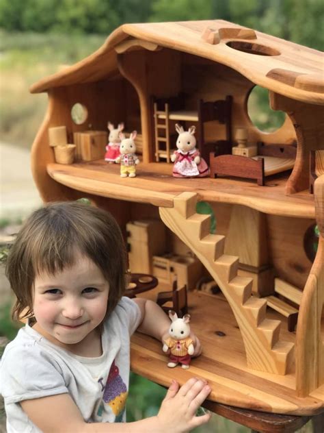 Alder-wood Fairy-tale With Light Dollhouse with Fireplace & | Etsy Wooden Dollhouse, Dollhouse ...