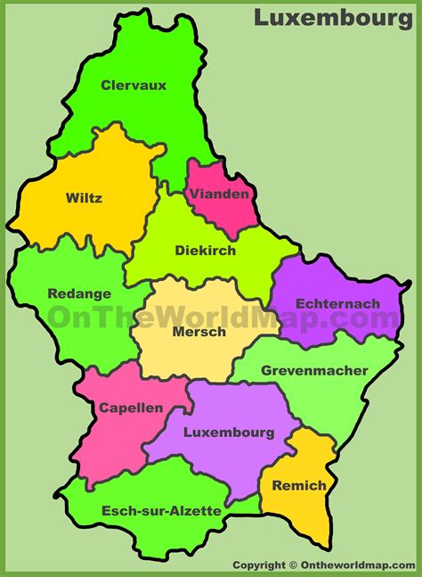 Luxembourg cantons map - Ontheworldmap.com