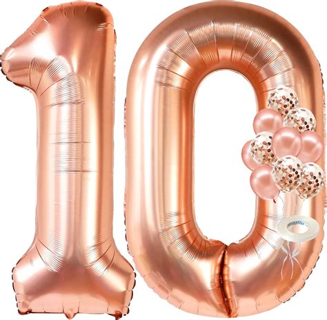 Amazon.com: KatchOn, Rose Gold 10 Balloon Number - Giant, 40 Inch ...