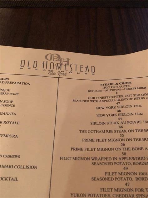 Menu at Old Homestead Steakhouse, New York City