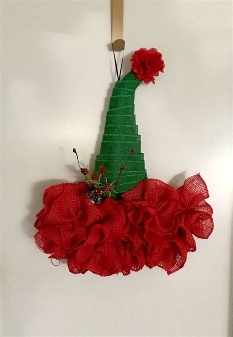 Santa hat, elf hat, Christmas wreath, door hanger, Dollar Tree witch hat | Elf hat, Santa hat ...