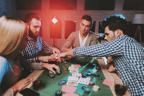 Young Friends Playing Poker on Party at Home. Stock Image - Image of ...