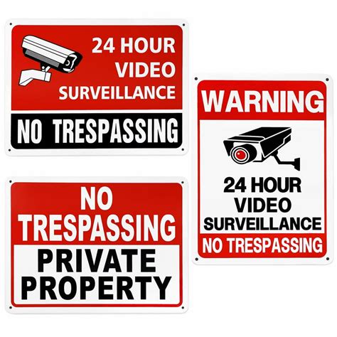 3Packs Private Property No Trespassing Sign Plates, video surveillance signs outdoor, Security ...