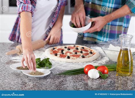 Homemade Pizza before Baking Stock Photo - Image of preparation, indoors: 47402652